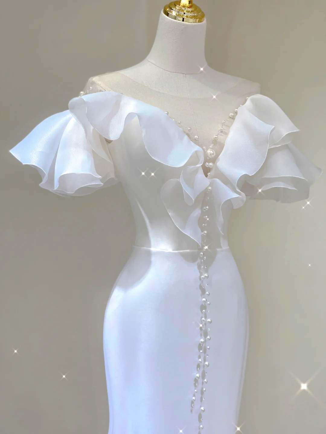 Simple Mermaid V Neckline Long White Wedding Dresses Summer Brides Dress DP386