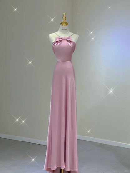 Pretty A Line Halter Long Pink Prom Dresses Graduation Dress High School Classy Evening Dresses DP399
