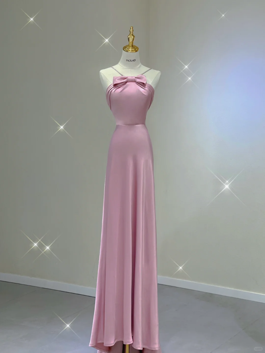 Pretty A Line Halter Long Pink Prom Dresses Graduation Dress High School Classy Evening Dresses DP399