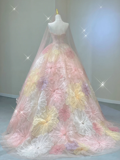 Pretty Ball Gown Strapless Pink Tulle Long Prom Dresses High School Outfits Evening Dresses DP401