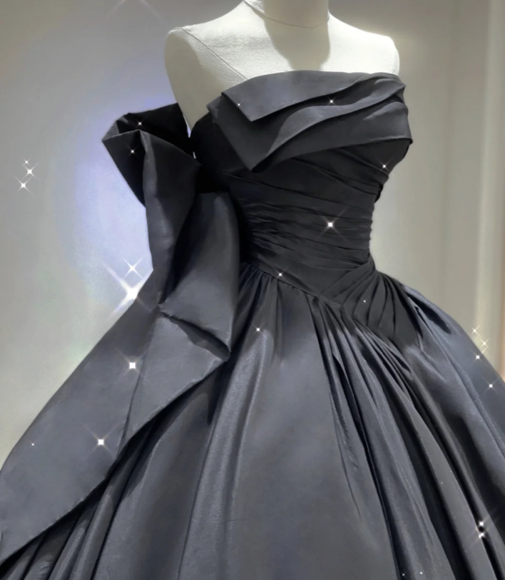 Modest Ball Gown Strapless Black Long Prom Dresses High School Outfits Graduation Dress Evening Dresses DP405