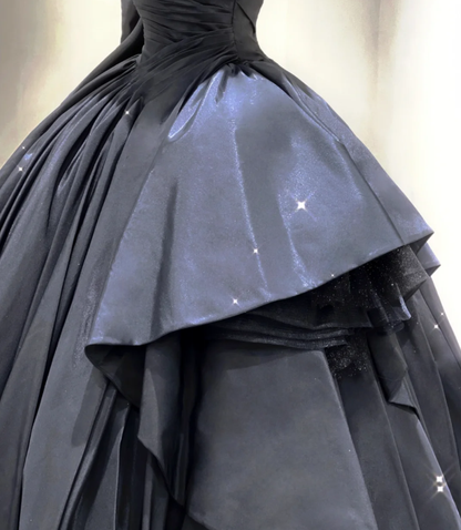 Modest Ball Gown Strapless Black Long Prom Dresses High School Outfits Graduation Dress Evening Dresses DP405