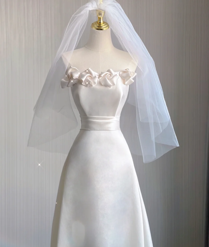 Unique A line Strapless Long White Wedding Dresses Summer Brides Dress DP408