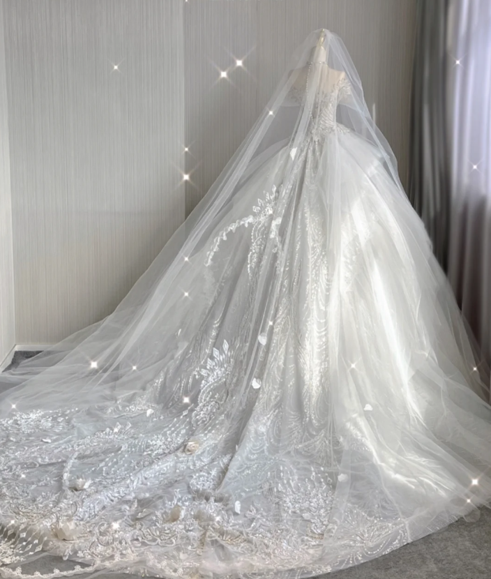 Unique Ball Gown High Neckline Lace Long White Wedding Dresses Summer Brides Dress DP416