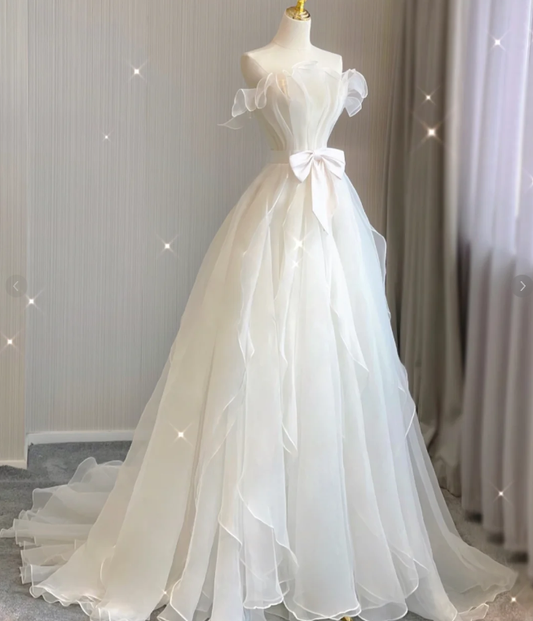 Timeless Ball Gown Strapless Long Tulle White Summer Wedding Dresses Brides Dress DP417