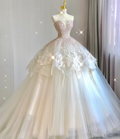 Unique Ball Gown Sweetheart Sequin Long White Wedding Dresses Brides Dress DP418