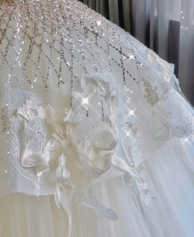 Unique Ball Gown Sweetheart Sequin Long White Wedding Dresses Brides Dress DP418