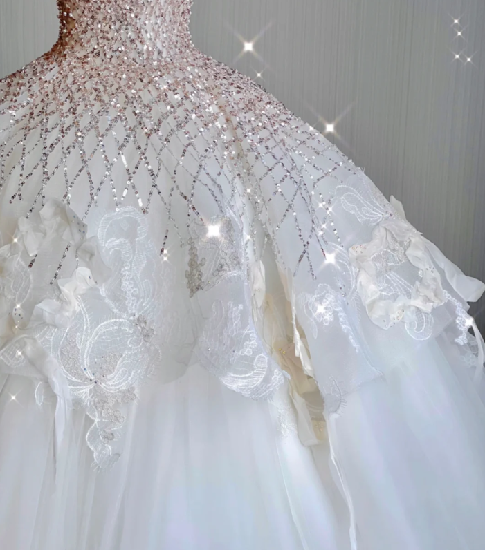 Unique Ball Gown Sweetheart Sequin Long White Wedding Dresses Brides Dress DP418