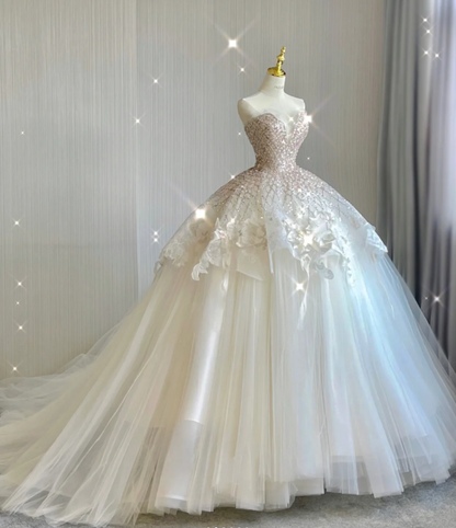 Unique Ball Gown Sweetheart Sequin Long White Wedding Dresses Brides Dress DP418