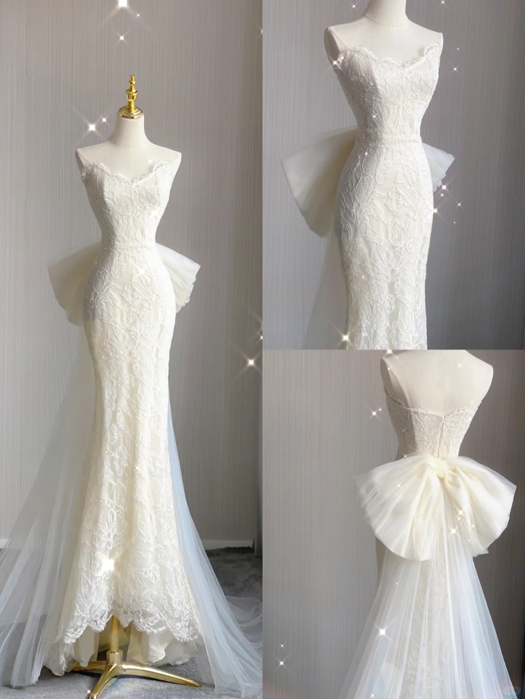 Dreamy Mermaid Strapless Long Lace Wedding Dresses Summer Brides Dress DP420