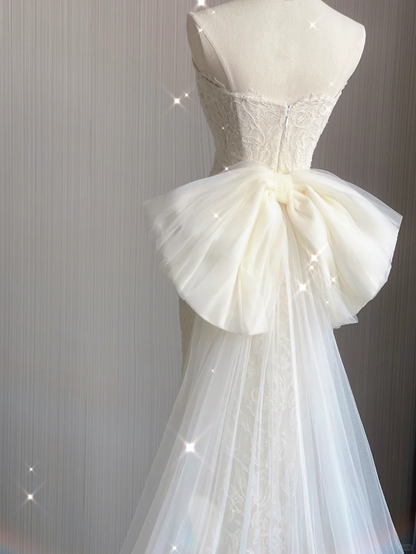 Dreamy Mermaid Strapless Long Lace Wedding Dresses Summer Brides Dress DP420