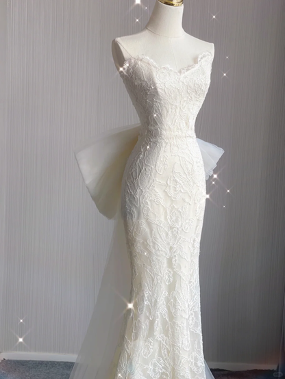 Dreamy Mermaid Strapless Long Lace Wedding Dresses Summer Brides Dress DP420