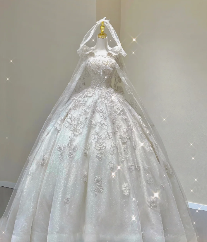 Unique Ball Gown Square Neckline Lace Long White Wedding Dresses Brides Dress DP421