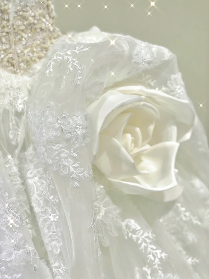 Dreamy Ball Gown Square Neckline Lace Long White Wedding Dresses Brides Dress DP422