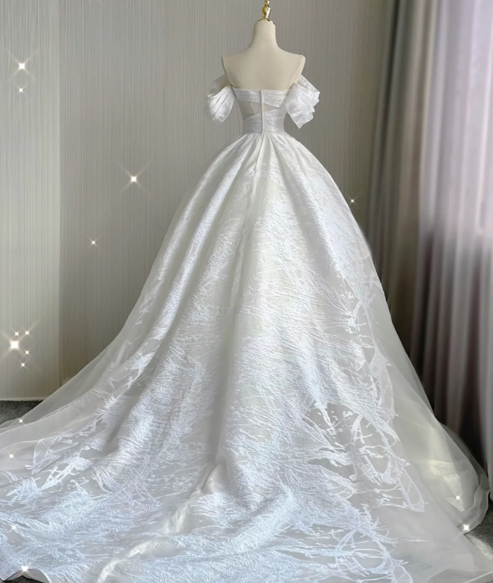 Timeless Ball Gown Off The Shoulder Satin Long White Summer Wedding Dresses Brides Dress DP423