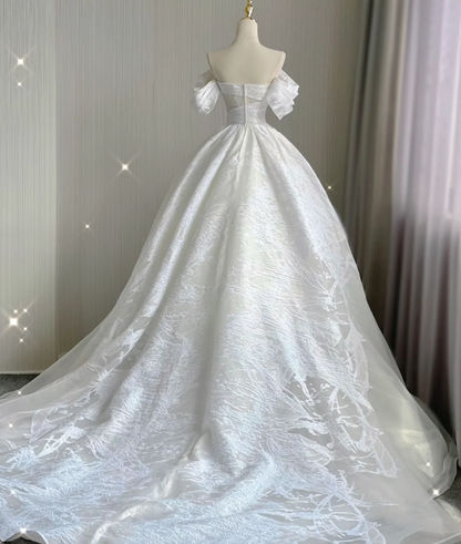 Timeless Ball Gown Off The Shoulder Satin Long White Summer Wedding Dresses Brides Dress DP423