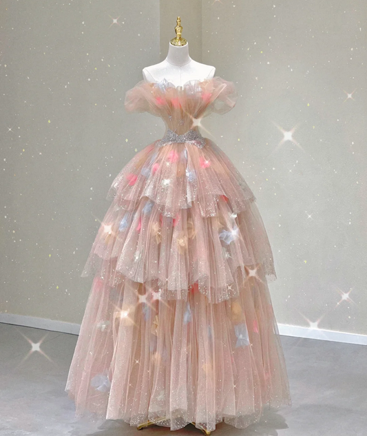 Modest Ball Gown Off The Shoulder Pink Long Prom Dresses High School Outfits Graduation Dress Evening Dresses DP425