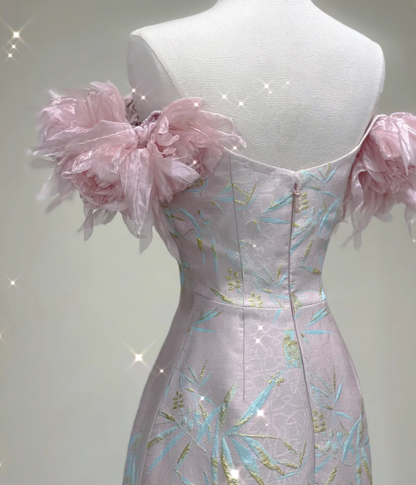 Classy A Line Off The Shoulder Satin Pink High School Evening Dress Long Prom Dresses DP426