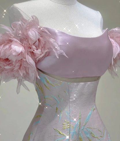 Classy A Line Off The Shoulder Satin Pink High School Evening Dress Long Prom Dresses DP426