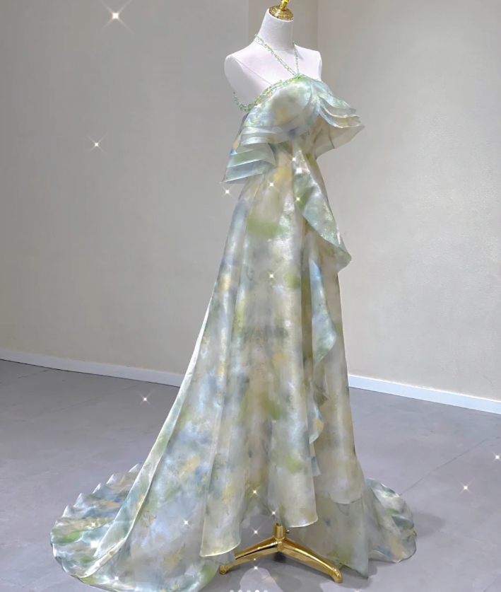 Classy A Line Halter Sleeveless Chiffon High School Evening Dress Long Green Prom Dresses DP427