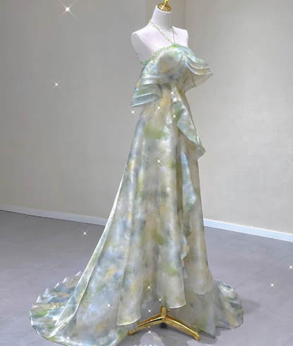 Classy A Line Halter Sleeveless Chiffon High School Evening Dress Long Green Prom Dresses DP427