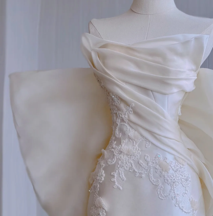 Dreamy Mermaid Strapless Long Satin Wedding Dresses Summer Brides Dress DP436