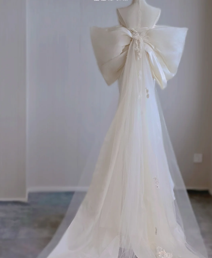 Dreamy Mermaid Strapless Long Satin Wedding Dresses Summer Brides Dress DP436