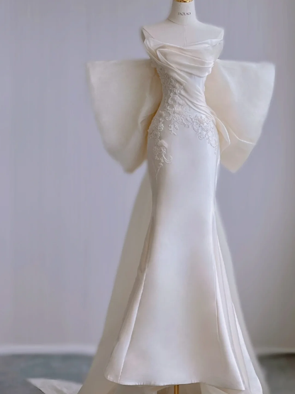 Dreamy Mermaid Strapless Long Satin Wedding Dresses Summer Brides Dress DP436