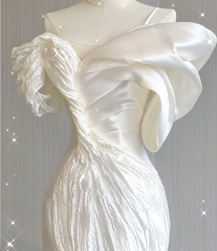 Timeless Mermaid Off The Shoulder White Short Sleeves Wedding Dresses Brides Dress DP439