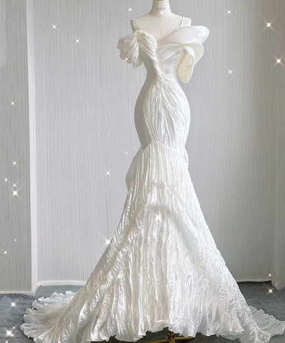 Timeless Mermaid Off The Shoulder White Short Sleeves Wedding Dresses Brides Dress DP439