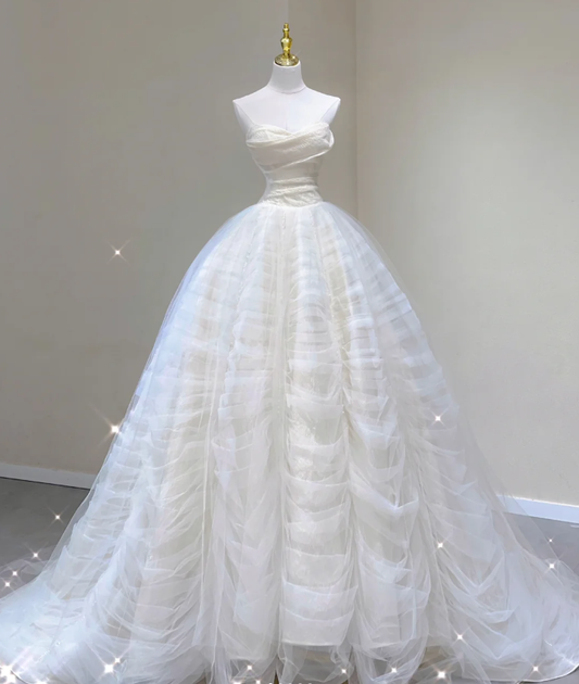 Unique Ball Gown Sweetheart Satin Wedding Dresses White Brides Dress DP440