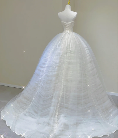 Unique Ball Gown Sweetheart Satin Wedding Dresses White Brides Dress DP440