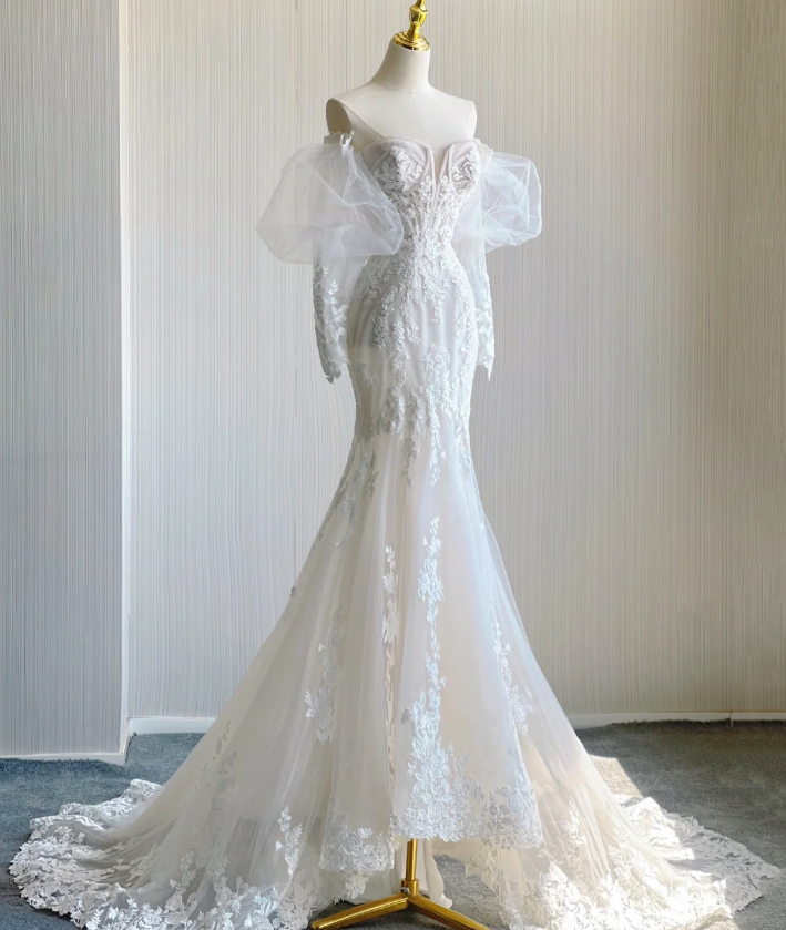 Classy Elegant Mermaid Sweetheart White Lace Wedding Dresses Brides Dress DP441