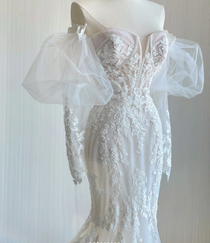 Classy Elegant Mermaid Sweetheart White Lace Wedding Dresses Brides Dress DP441