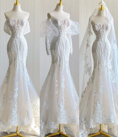 Classy Elegant Mermaid Sweetheart White Lace Wedding Dresses Brides Dress DP441