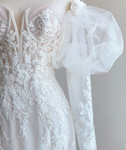 Classy Elegant Mermaid Sweetheart White Lace Wedding Dresses Brides Dress DP441