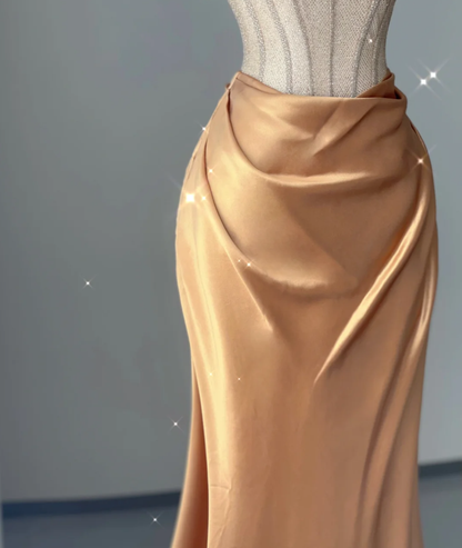 Pretty Mermaid Strapless Satin Sleeveless Long Prom Dresses Evening Dresses DP445