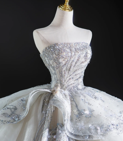 Timeless Ball Gown Strapless Sequin White Long Wedding Dresses Brides Dress DP460