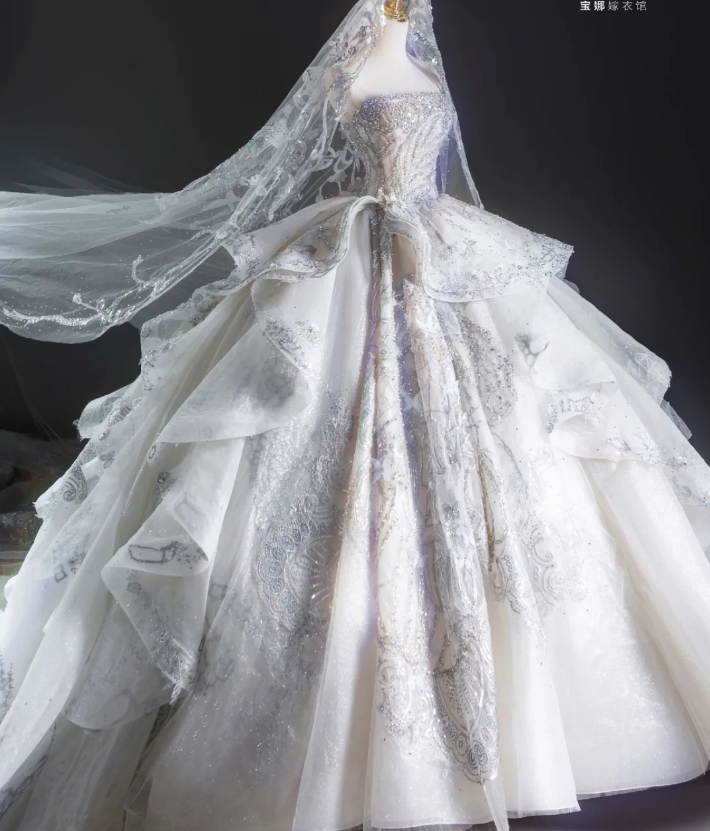 Timeless Ball Gown Strapless Sequin White Long Wedding Dresses Brides Dress DP460