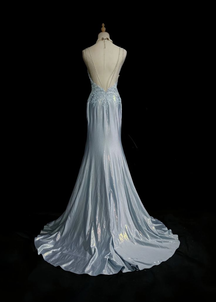 Classy Elegant Blue Spaghetti Strap Prom Gown Pleated Sweetheart Neckline Sexy Backless Prom Dress DP479