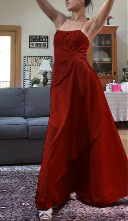 Classy Fuchsia Spaghetti Straps Satin A-Line Beaded Long Prom Dress Bridesmaid Dresses Long formal Dress DP488