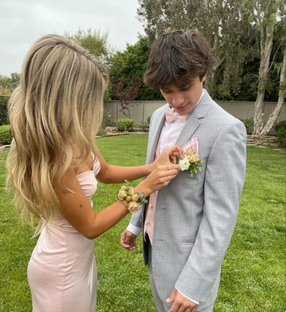 Pink Spaghetti Straps Sheath Satin Long Prom Dress Simple Evening Party Dress Formal Dress With Slit DP500