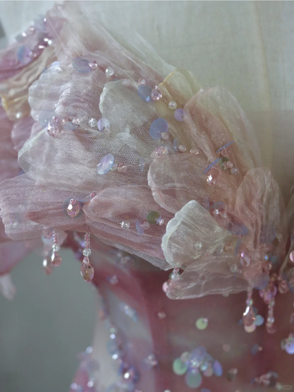 Fairy-tale A Line Off The Shoulder Pink Tulle Long Prom Dresses Evening Dresses DP501