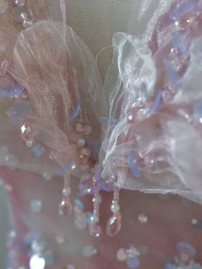 Fairy-tale A Line Off The Shoulder Pink Tulle Long Prom Dresses Evening Dresses DP501