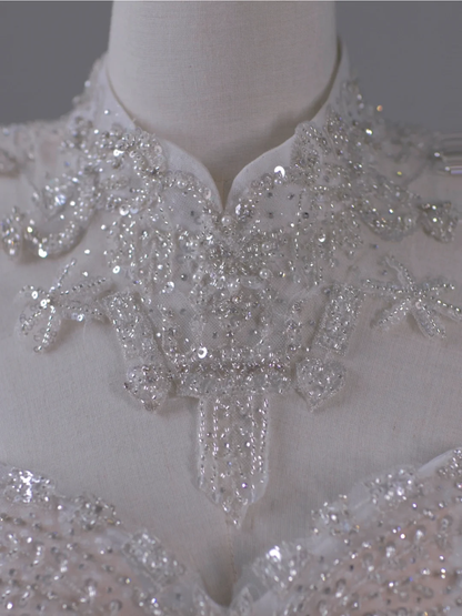 Timeless Ball Gown Off The Shoulder Short Sleeves Long Satin White Sweep Train Wedding Dresses Brides Dress DP503