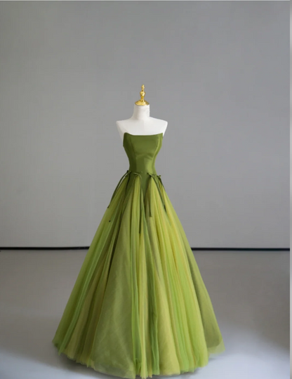 Classy Ball Gown Strapless Green Tulle Prom Dresses Birthday Dresses Dance Party Dress Graduation Prom Dresses DP505