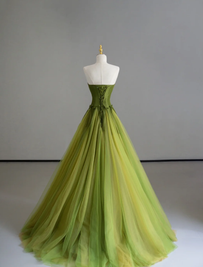 Classy Ball Gown Strapless Green Tulle Prom Dresses Birthday Dresses Dance Party Dress Graduation Prom Dresses DP505
