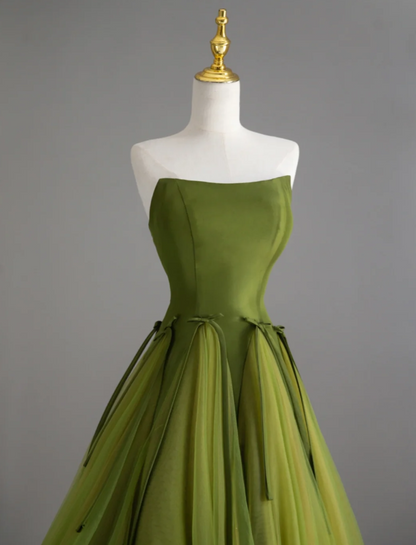Classy Ball Gown Strapless Green Tulle Prom Dresses Birthday Dresses Dance Party Dress Graduation Prom Dresses DP505