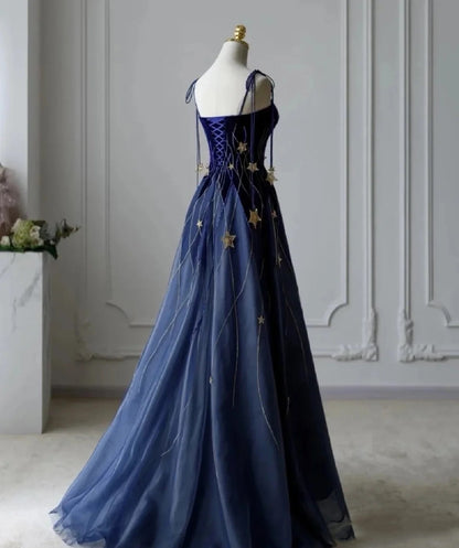 Classy Ball Gown Straps Blue Tulle Prom Dresses Birthday Dresses Dance Party Dress Graduation Prom Dresses DP506