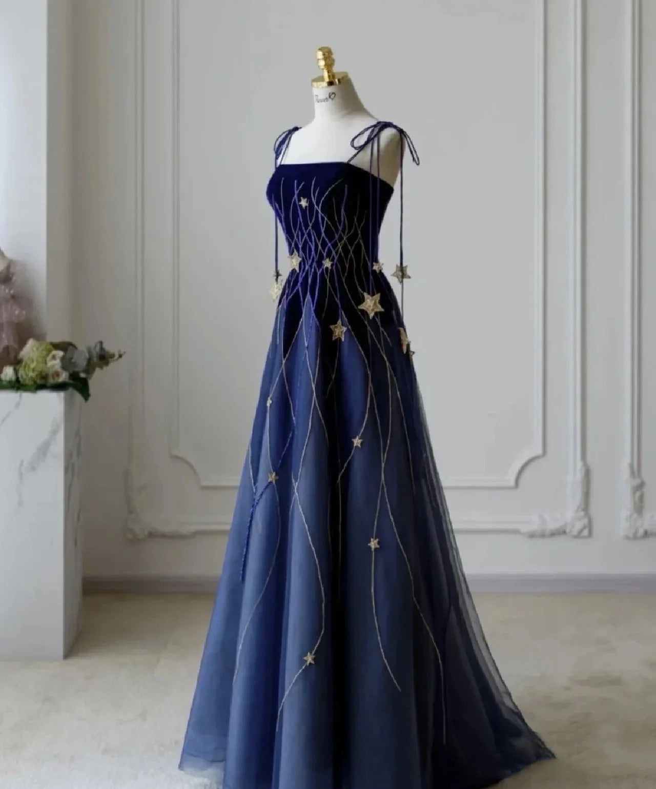 Classy Ball Gown Straps Blue Tulle Prom Dresses Birthday Dresses Dance Party Dress Graduation Prom Dresses DP506